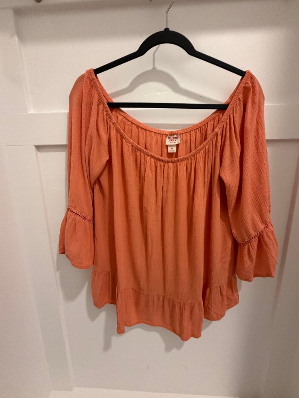 Mossimo XL Boho Peasant Blouse Orange Off Shoulder Bell Sleeve Flowy Top